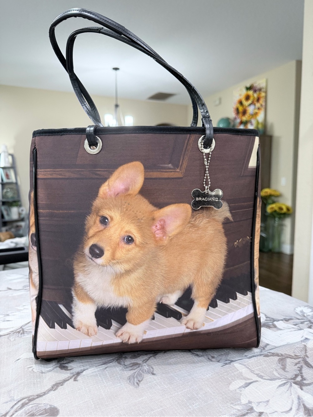 Braciano Corgi Puppy Piano Tote Bag Y2K Dog Purse Shoulder Bag